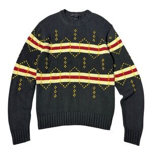 Marc Jacobs Sweater Mens Size L Grey Striped Chunky Knit Fisherman Cotton